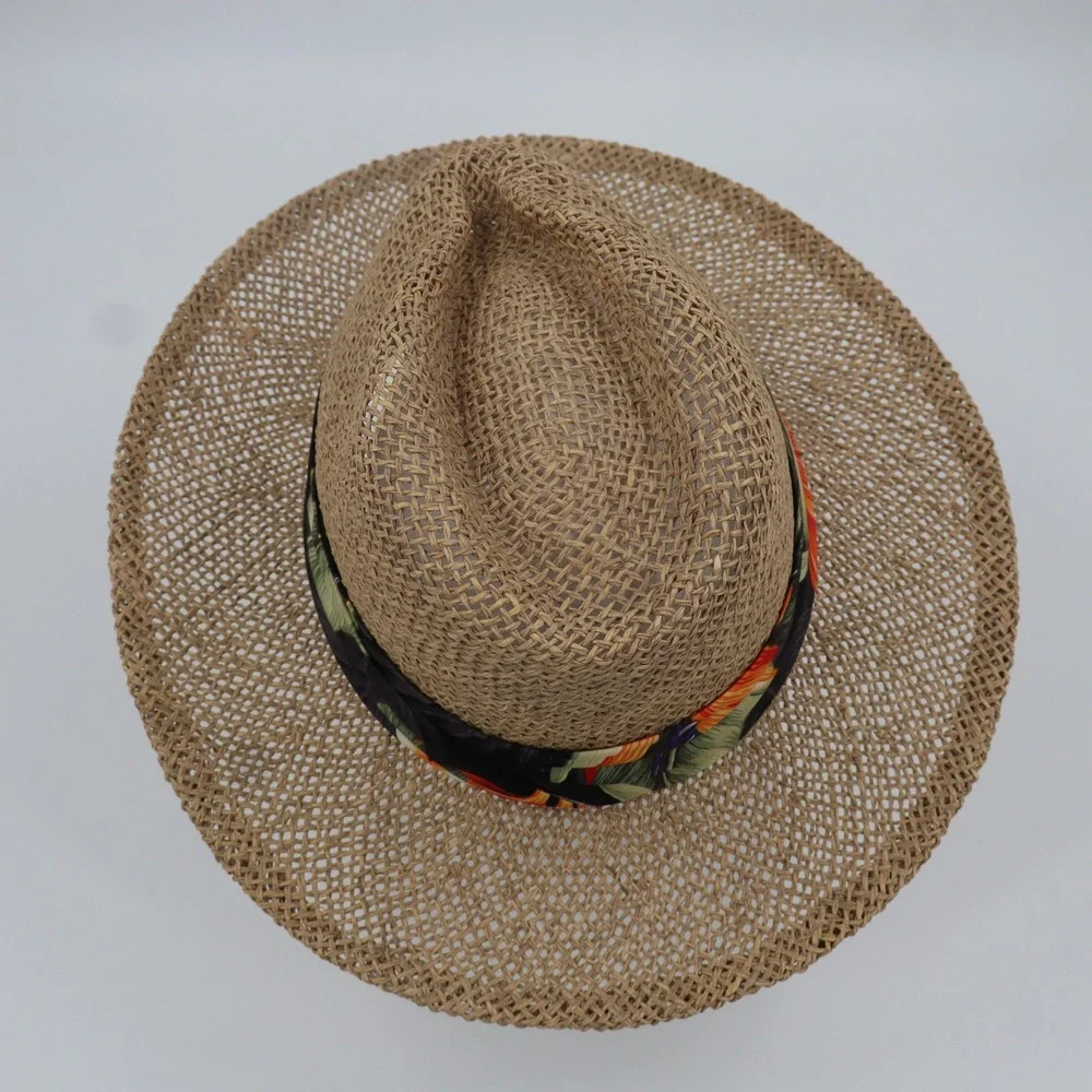 Hawaiian Headwear Straw Fedora Hat Unisex‎ OSFA Tan Tropical Floral Band